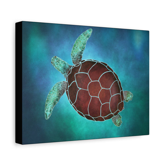 Sea Turtle Canvas Wall Art — Teal & Coral Matte Stretched Canvas