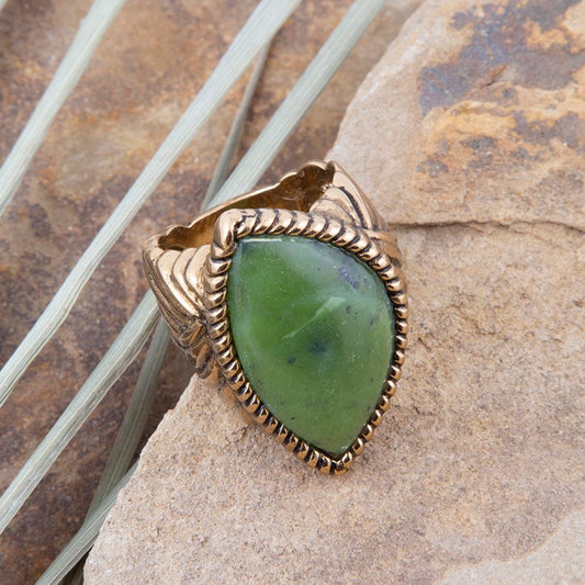 Canadian Green Jade Golden Statement Ring