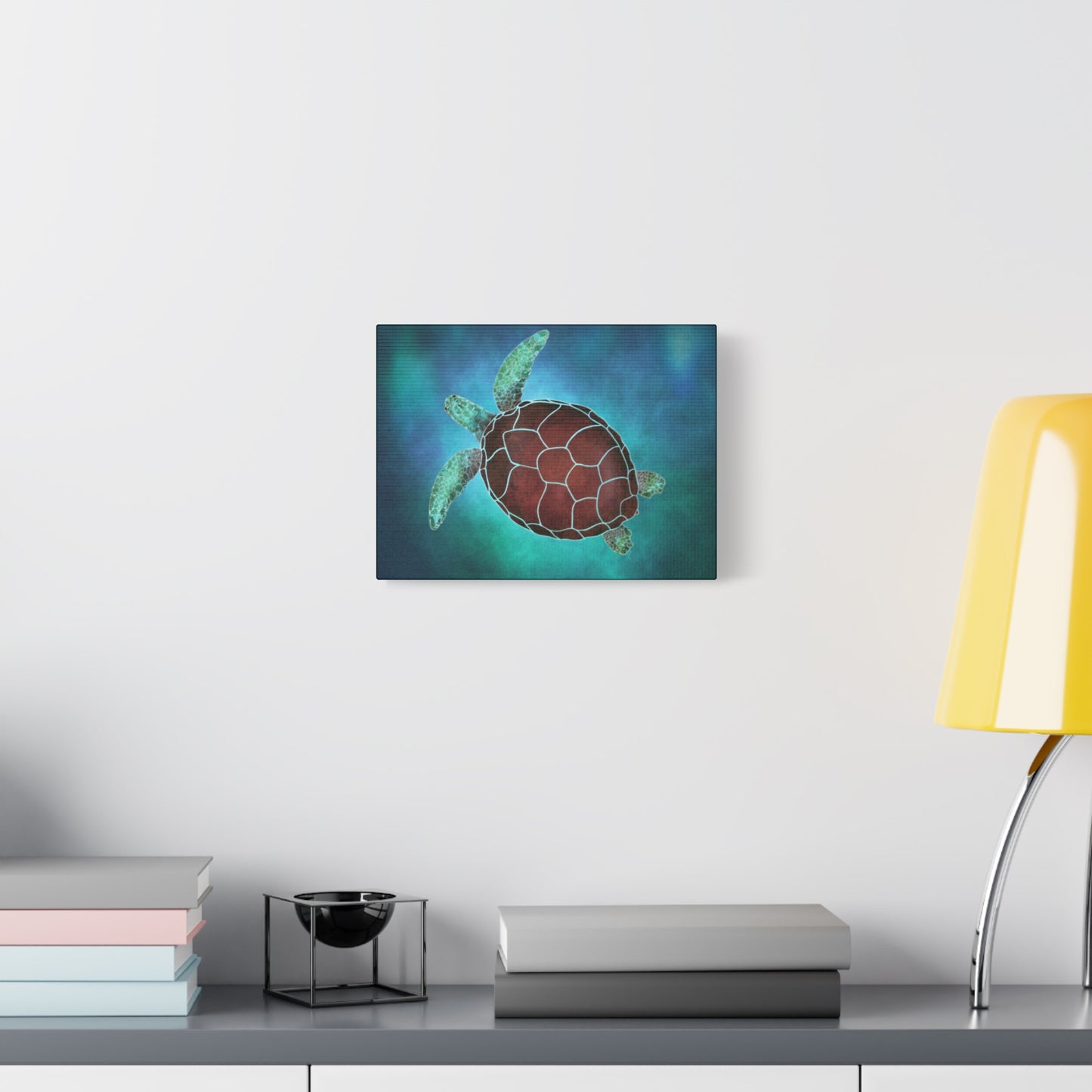 Sea Turtle Canvas Wall Art — Teal & Coral Matte Stretched Canvas