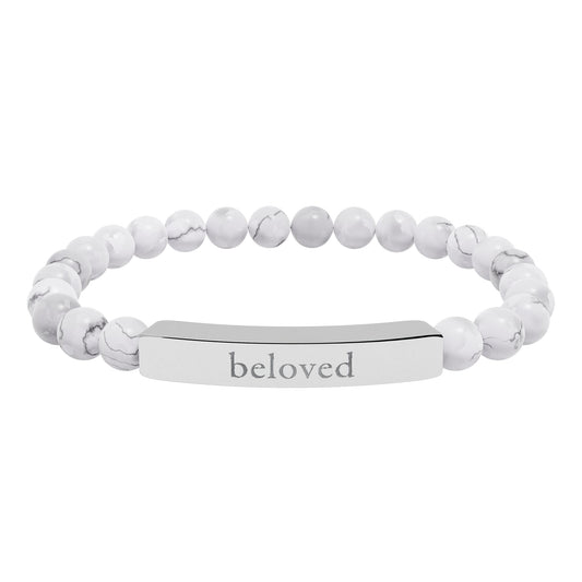 Engraved 'Beloved' Natural Stone Bar Bracelet