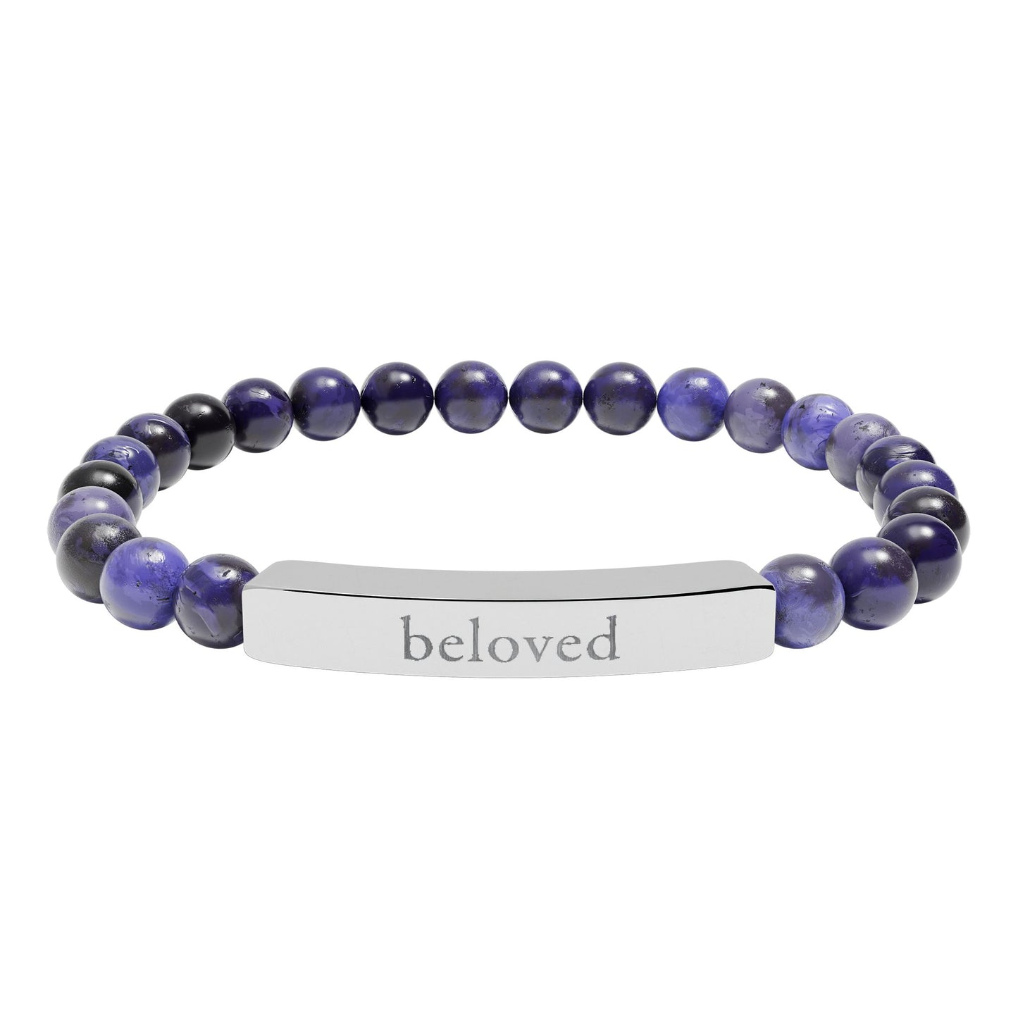 Engraved 'Beloved' Natural Stone Bar Bracelet