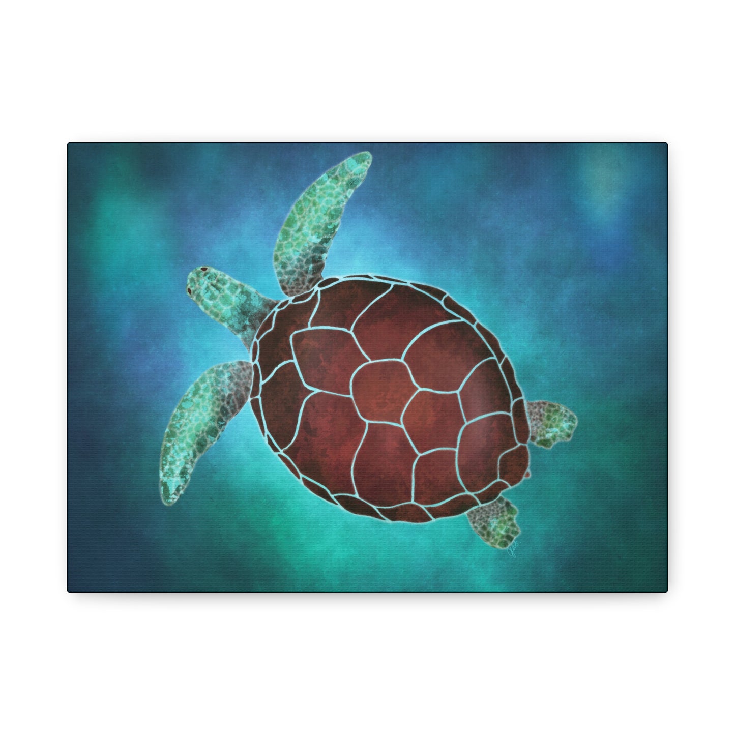 Sea Turtle Canvas Wall Art — Teal & Coral Matte Stretched Canvas