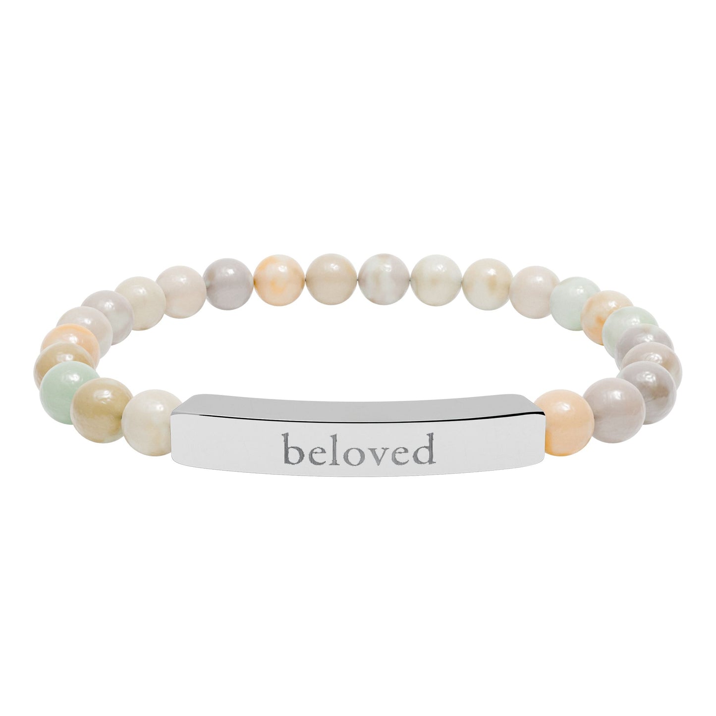 Engraved 'Beloved' Natural Stone Bar Bracelet