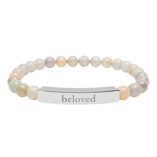 Engraved 'Beloved' Natural Stone Bar Bracelet