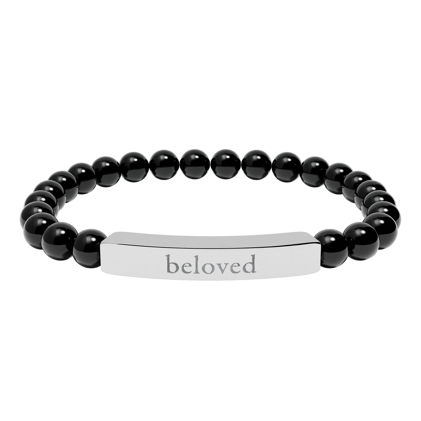 Engraved 'Beloved' Natural Stone Bar Bracelet
